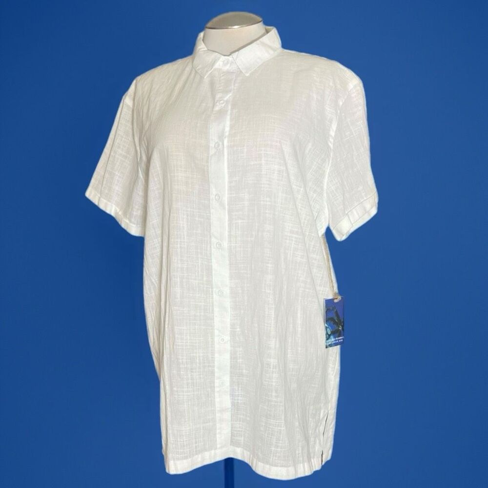 Goldfish Kiss Lucky We‎ Live Hawaii White Button Up White Bathing Suit Cover Up